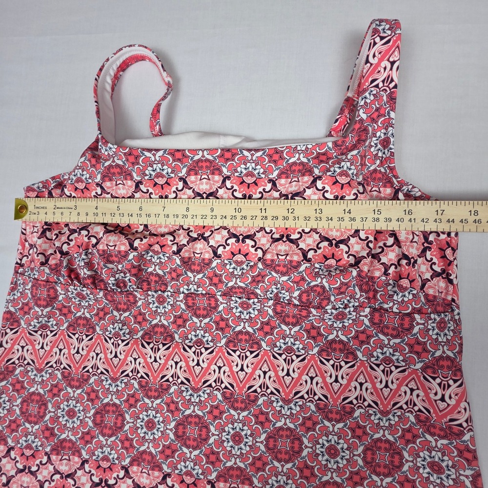 Lands' End Medallion Print Tankini Swim Top 18 Coral White Womens Geometric - Picture 5 of 10